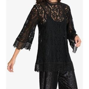 JOHNNY WAS BIYA Starlet Lace Blouse In Black Size Small EUC